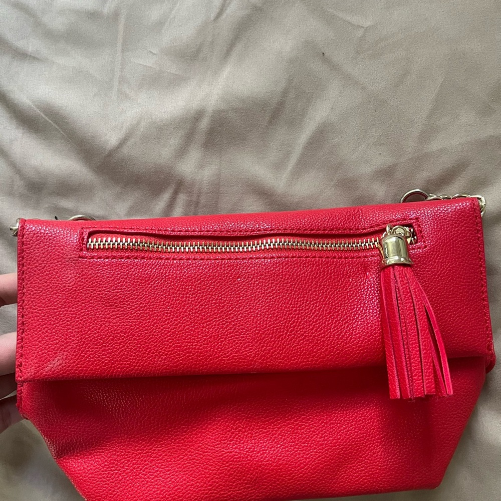 Red Leather Clutch with Tassel